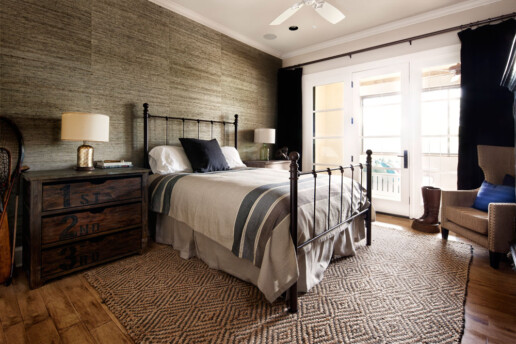 Modern, stylish bedroom with a Western flair and motorized curtains
